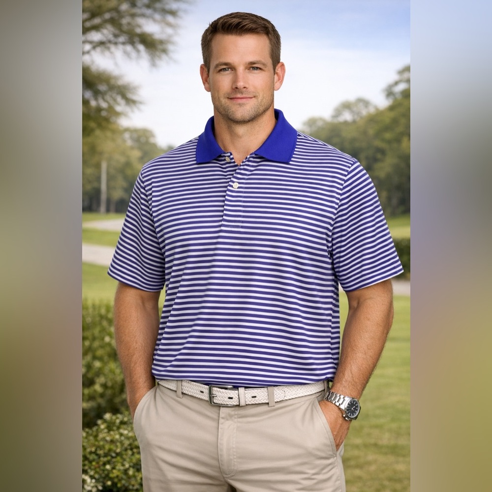 Peter Millar Polo Shirt Mens XL Purple Stripe Classic Fit Golf Performance